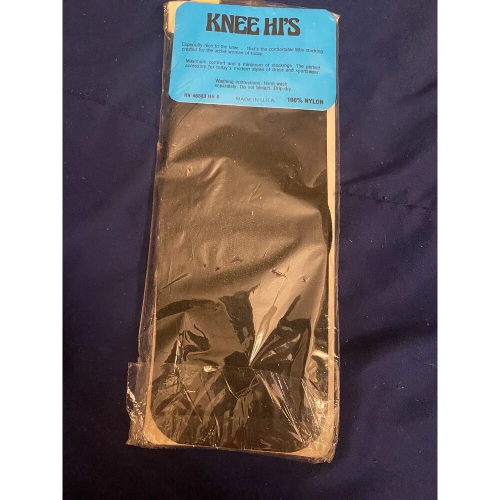 Vintage Sheer Comfort Top Knee Hi's highs Wide Band Tights Socks Black Retro